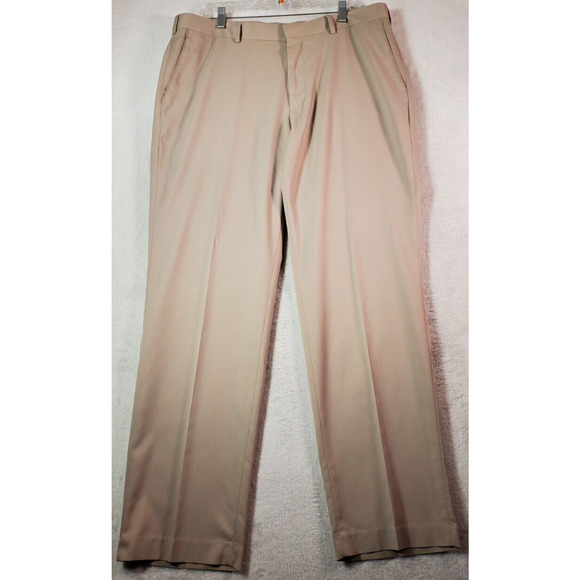 PGA TOUR Dress Pants Mens Khaki Flat Front Straight Leg Light Wash Slash Pockets - Picture 1 of 8